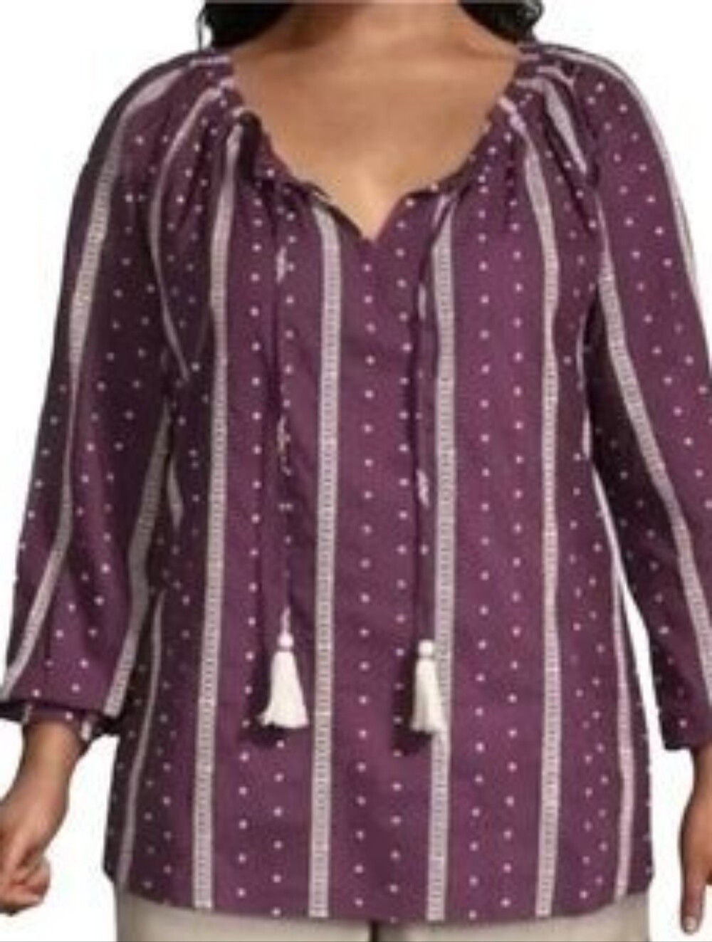 LANE BRYANT Plum Peasant Tunic with Tassel Tie